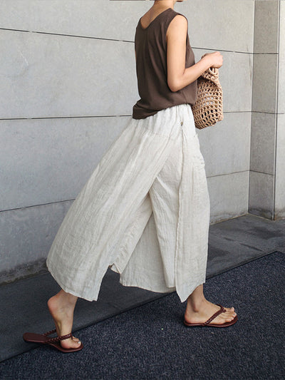 Linen Wide-leg Culottes with Pockets