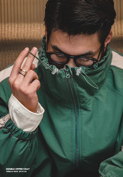 Men's Nylon Color-Block Windbreaker Jackets