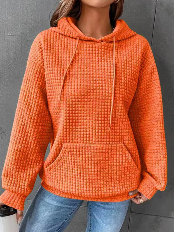 Solid Color Waffle Round Neck Long Sleeve Sweatshirt