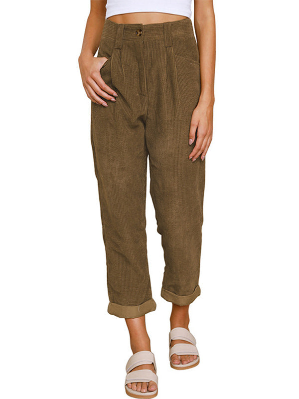 Women's High Waisted Straight Leg Corduroy Pants with Pockets