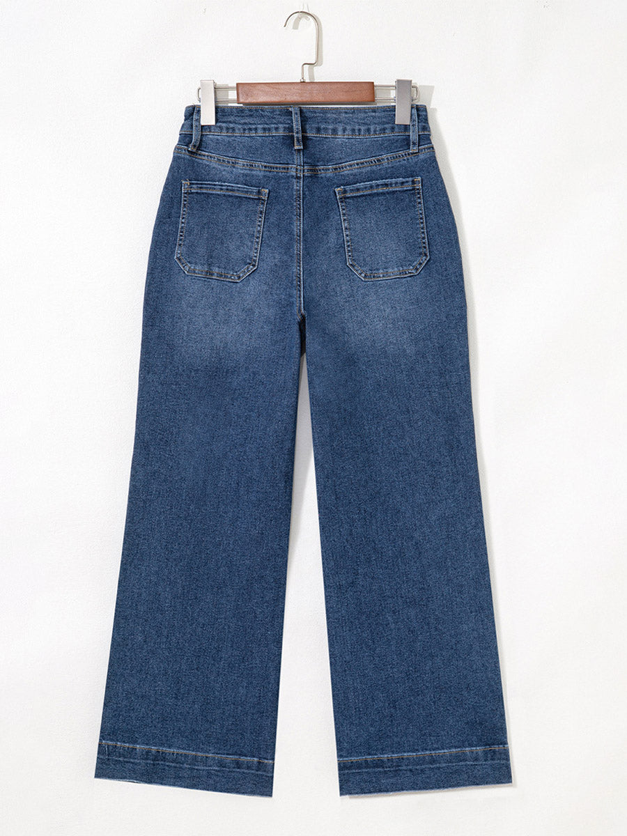 High-Rise Wide Leg Utility Pocket Jeans