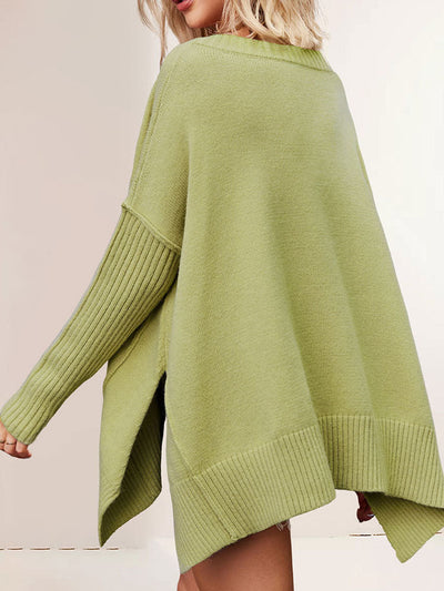 Women's V-Neck Asymmetrical Hem Oversized Sweater