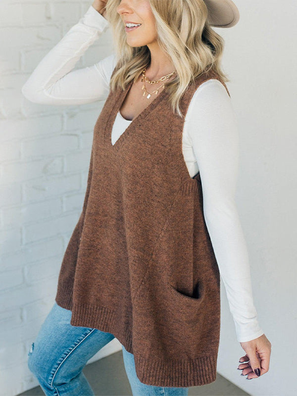 Cozy Knit V-Neck Pocket Sweater Vest