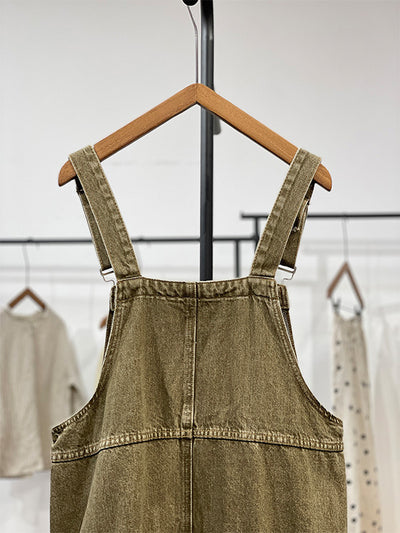 Vintage-Inspired Cargo Denim Overall Dress