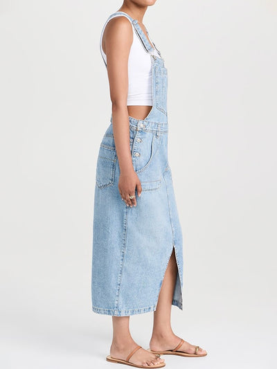Front Slit Denim Overall Dress
