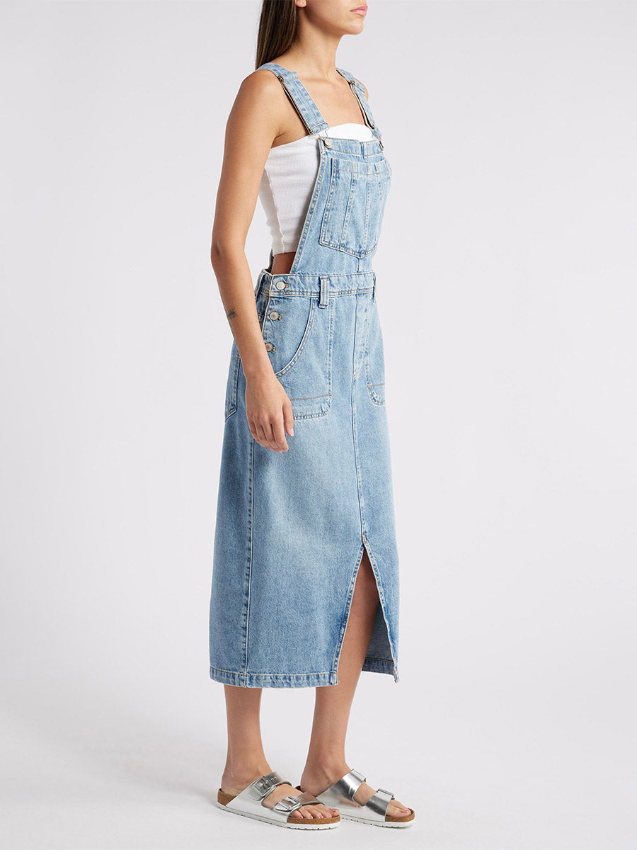 Front Slit Denim Overall Dress