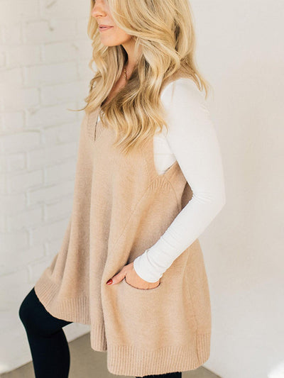 Cozy Knit V-Neck Pocket Sweater Vest