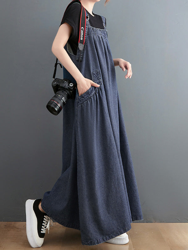 Loose Fit Denim Overall Dress