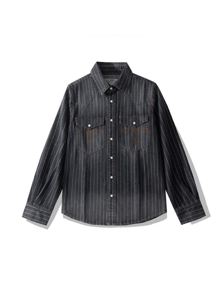 Men’s Vintage-Inspired Striped Denim Shirt