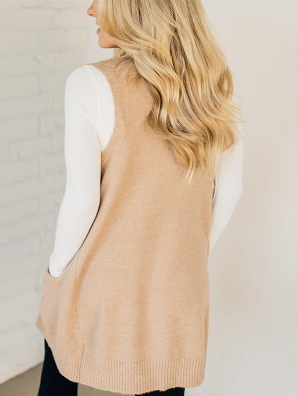 Cozy Knit V-Neck Pocket Sweater Vest