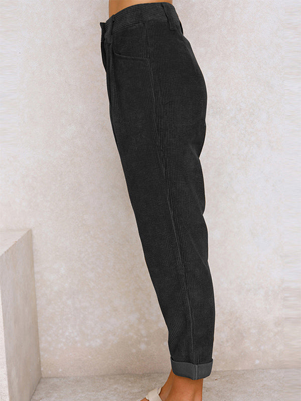 Women's High Waisted Straight Leg Corduroy Pants with Pockets