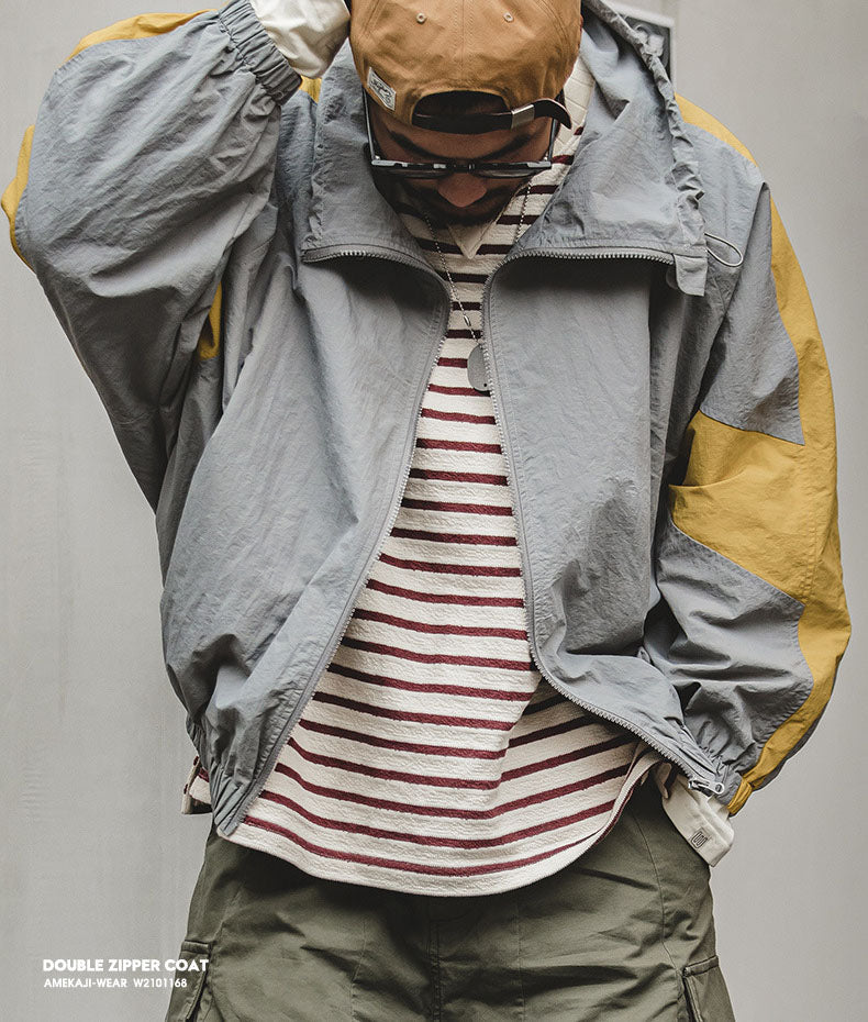 Men's Nylon Color-Block Windbreaker Jackets