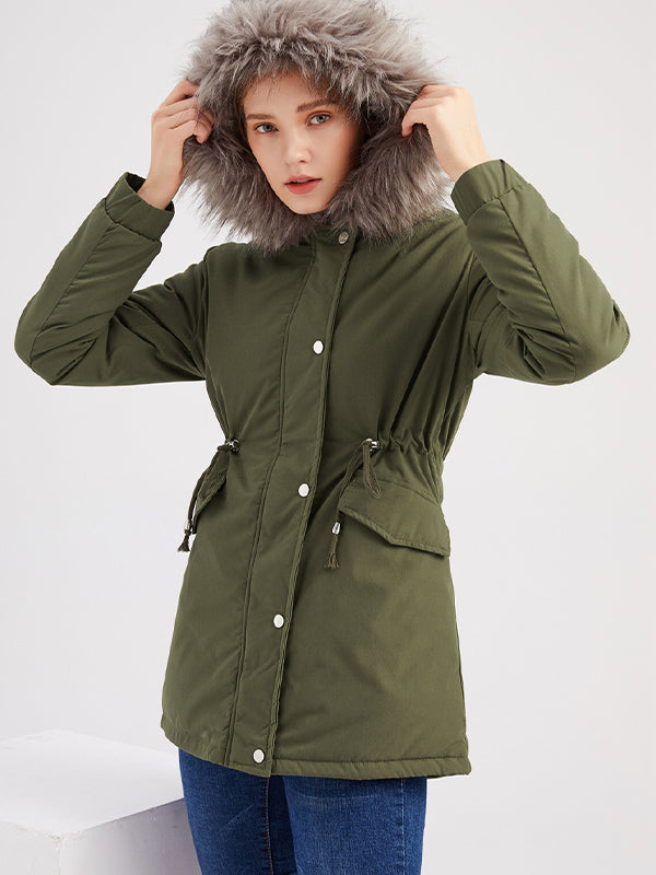 Women's Mid-length Hooded Plus Fleece Parka