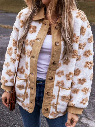 Cozy Floral Fleece Button-Up Jacket