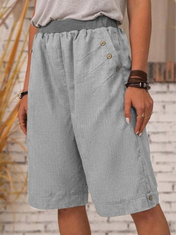 Women's Casual Pants Elastic Waist Straight Pockets Shorts