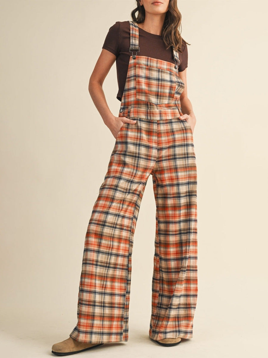 Women's Plaid Wide-Leg Overalls
