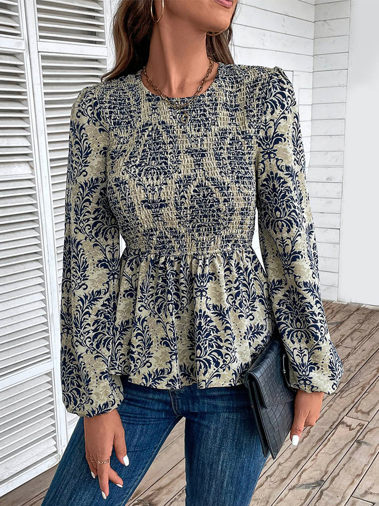 Women's Floral Print Smocked Peplum Top