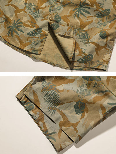 Men's Camo Palm Leaf Print Short-Sleeve Shirt