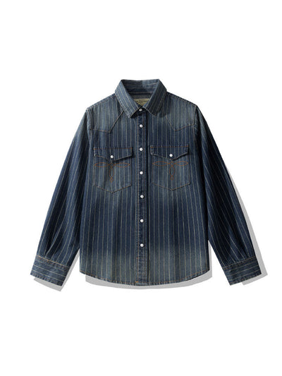 Men’s Vintage-Inspired Striped Denim Shirt