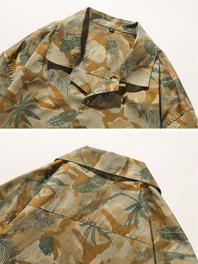 Men's Camo Palm Leaf Print Short-Sleeve Shirt