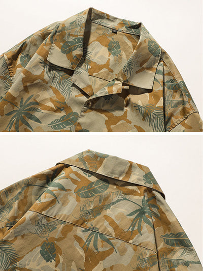 Men's Camo Palm Leaf Print Short-Sleeve Shirt