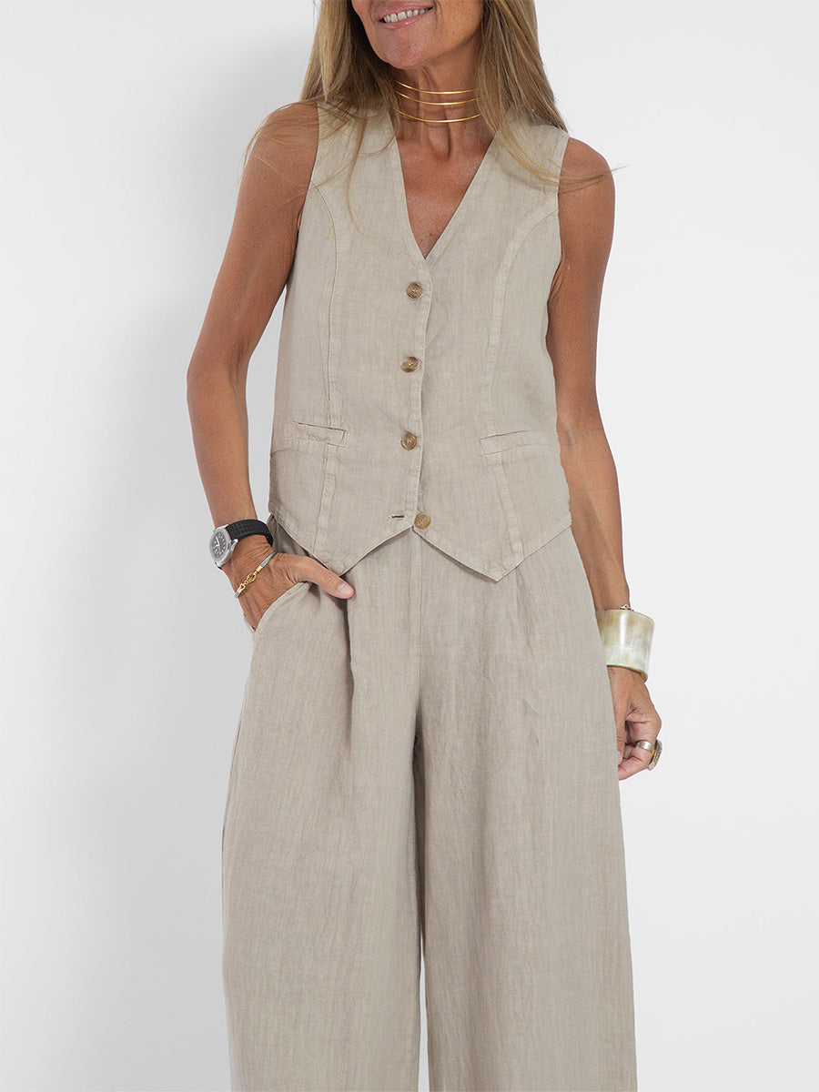 Casual Vest Wide Leg Pants Two-piece Set