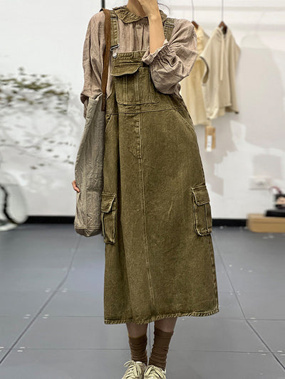 Vintage-Inspired Cargo Denim Overall Dress