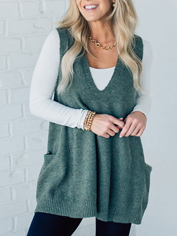 Cozy Knit V-Neck Pocket Sweater Vest