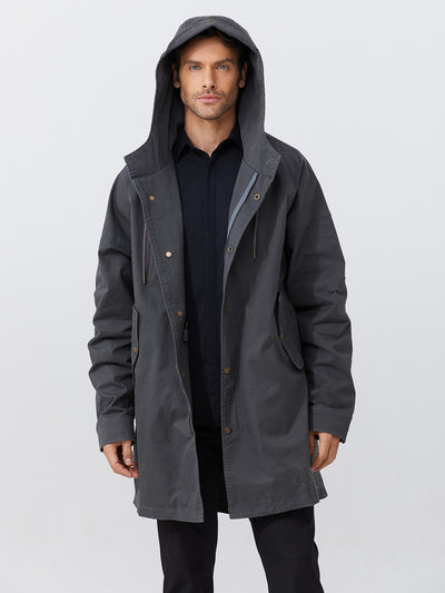 Men's Hooded Parka Jacket with Adjustable Drawstrings