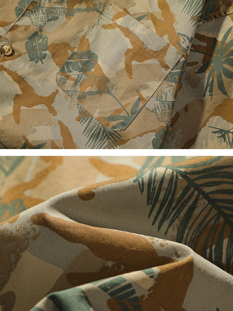 Men's Camo Palm Leaf Print Short-Sleeve Shirt