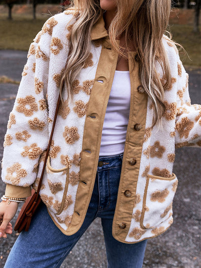 Cozy Floral Fleece Button-Up Jacket