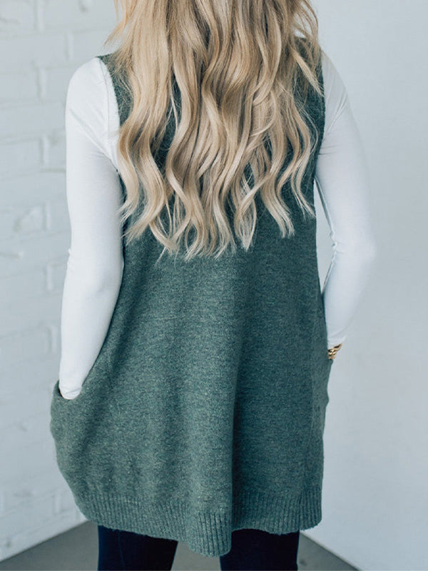 Cozy Knit V-Neck Pocket Sweater Vest