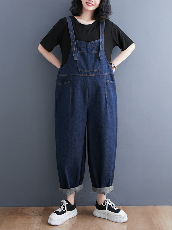 Women's Loose Multi-Pocket Denim Overalls