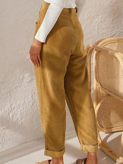 Women's High Waisted Straight Leg Corduroy Pants with Pockets