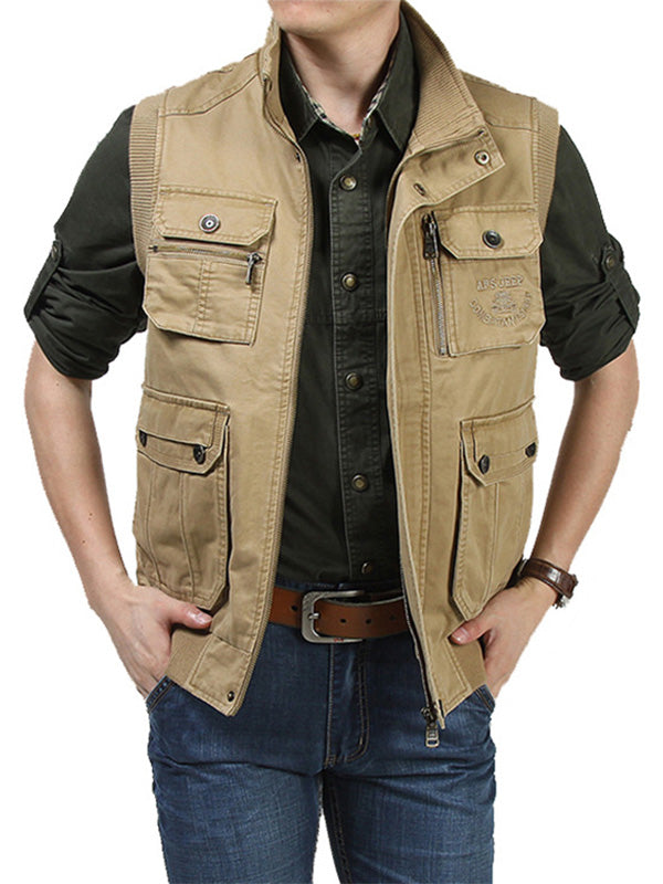 Men's Multi-Pocket Cotton Vest Utility Jacket