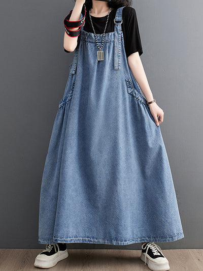 Loose Fit Denim Overall Dress