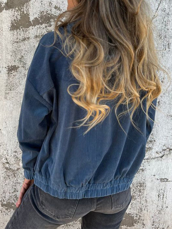 Women's Casual Corduroy Zip-Up Hooded Jacket