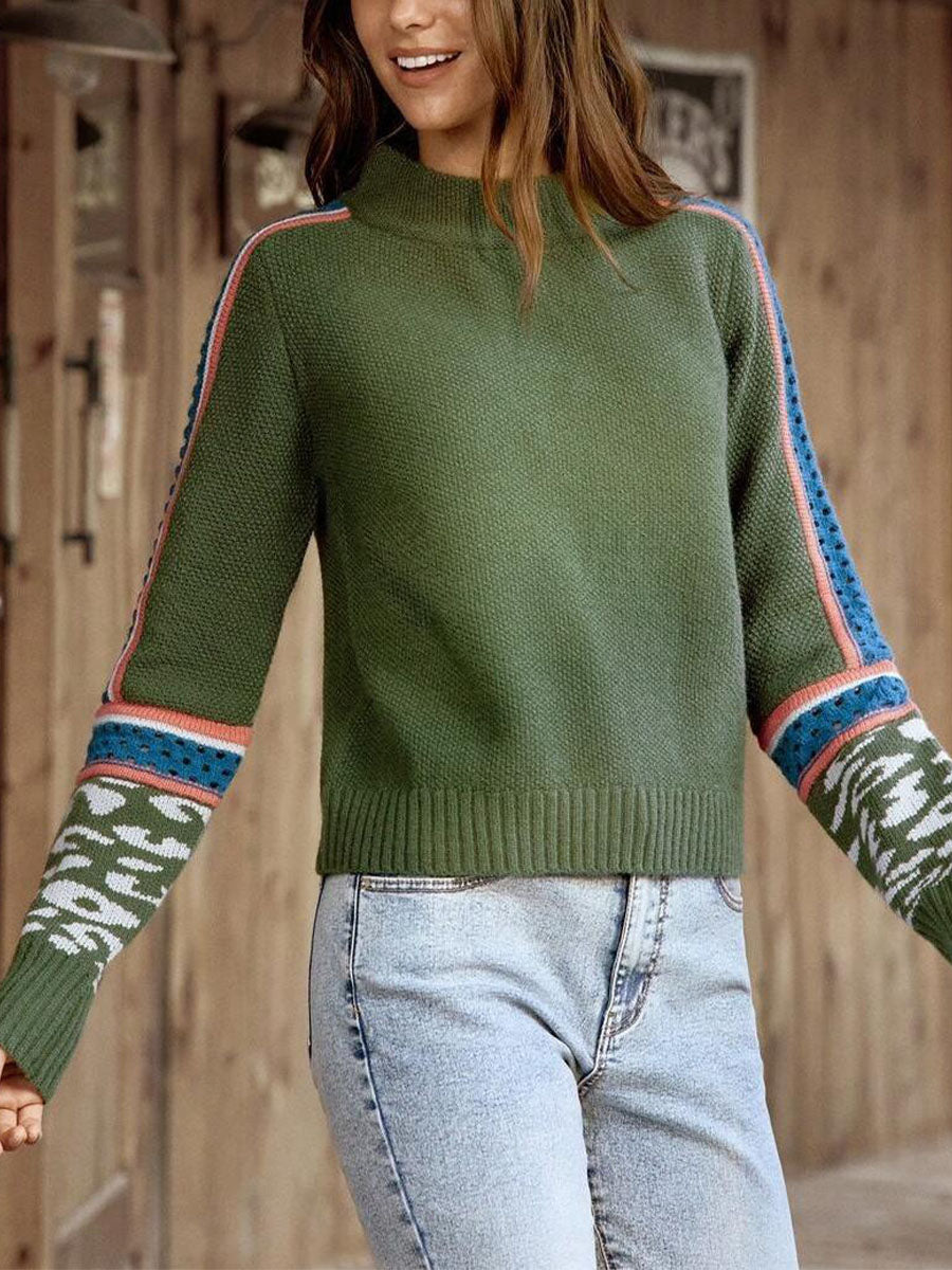 Colorblock Sleeve Knit Crewneck Sweater