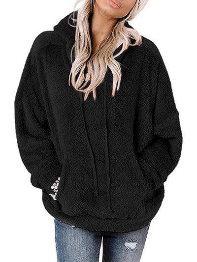 Long Sleeve Plush Pullover Loose Drawstring Hoodie with Pockets