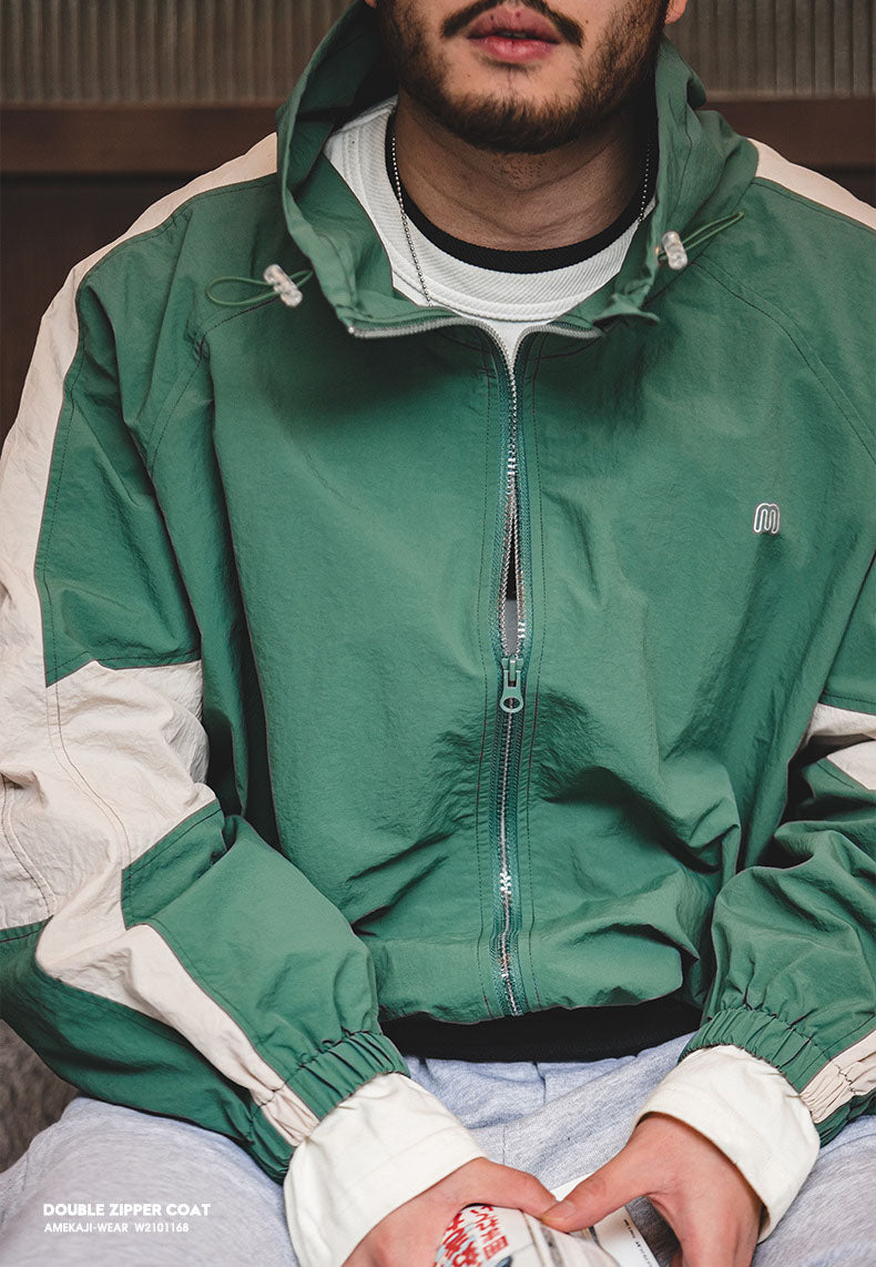 Men's Nylon Color-Block Windbreaker Jackets