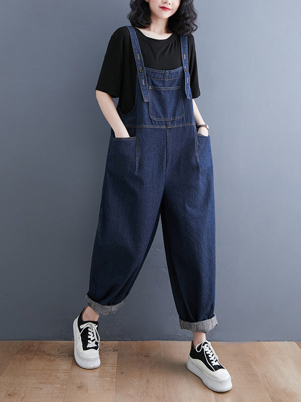 Women's Loose Multi-Pocket Denim Overalls