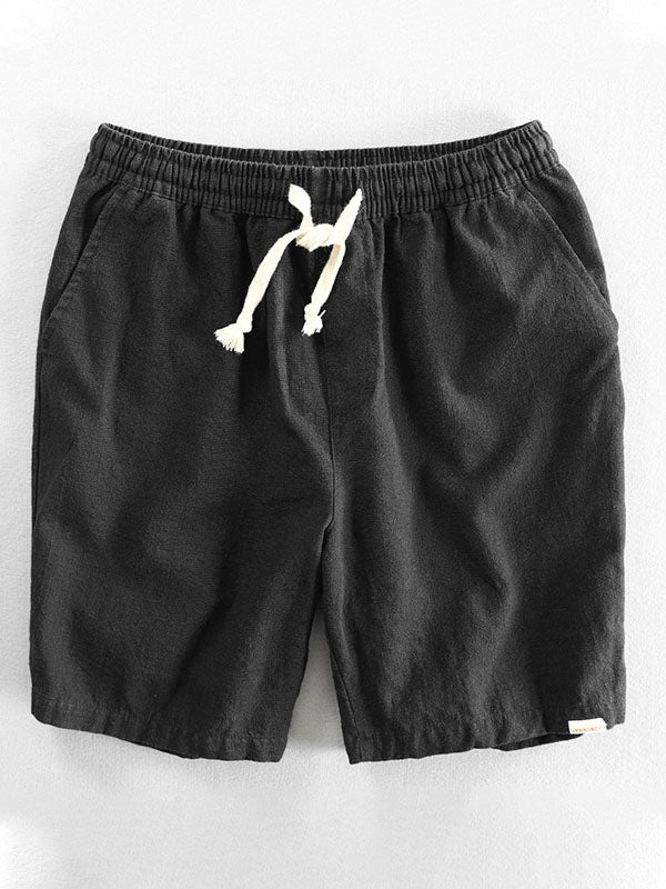 Men’s Drawstring Cotton and Linen Blend Casual Shorts