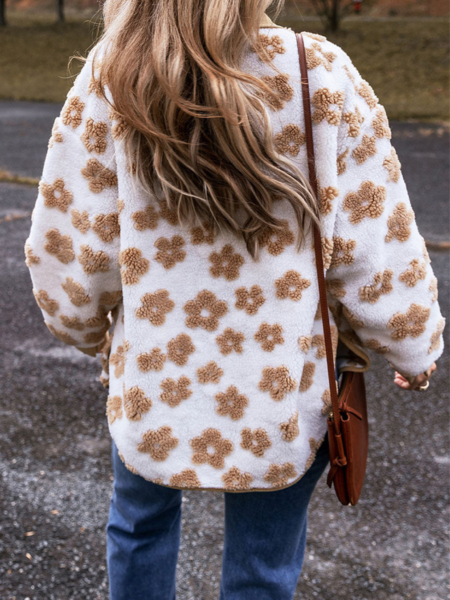 Cozy Floral Fleece Button-Up Jacket