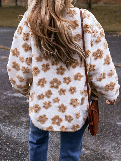 Cozy Floral Fleece Button-Up Jacket