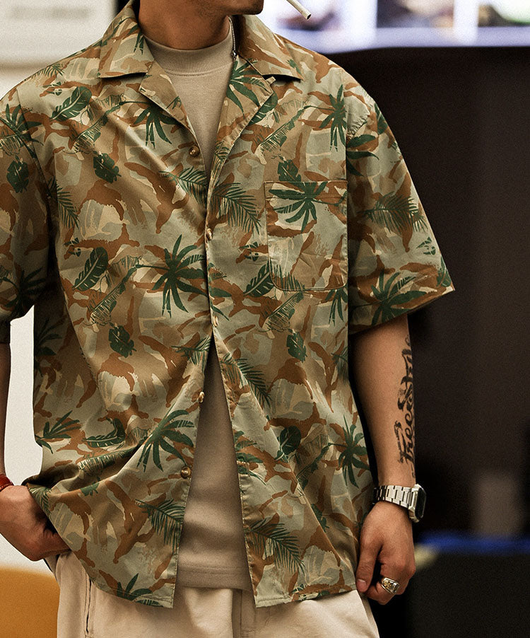 Men's Camo Palm Leaf Print Short-Sleeve Shirt