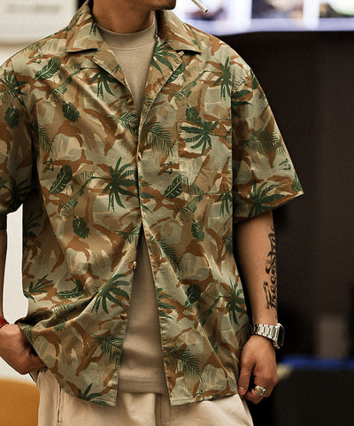 Men's Camo Palm Leaf Print Short-Sleeve Shirt