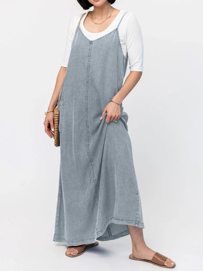 Vintage-Inspired Loose Fit Denim Maxi Dress