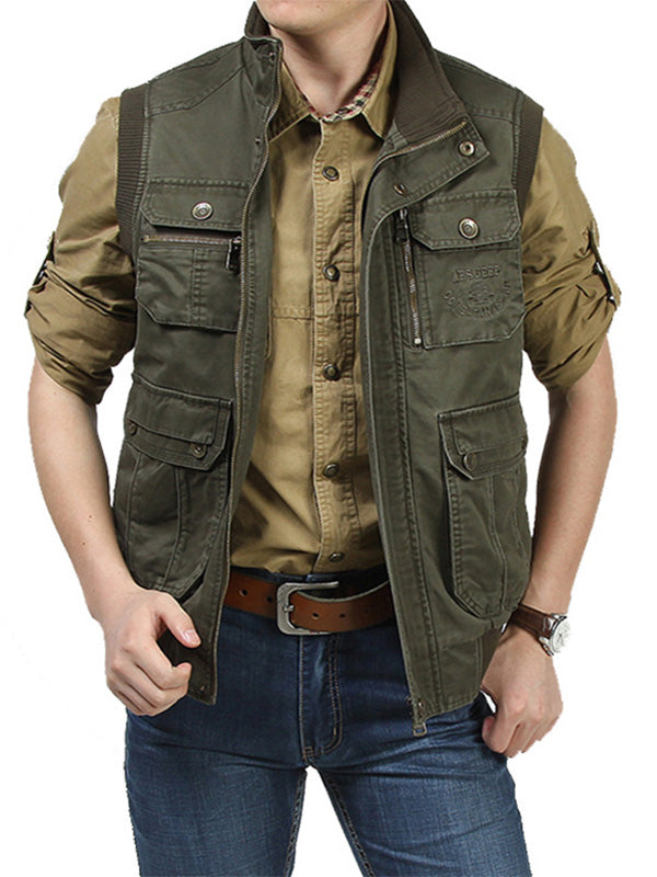 Men's Multi-Pocket Cotton Vest Utility Jacket