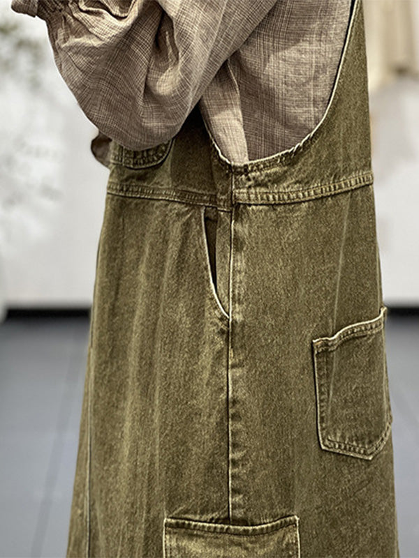 Vintage-Inspired Cargo Denim Overall Dress