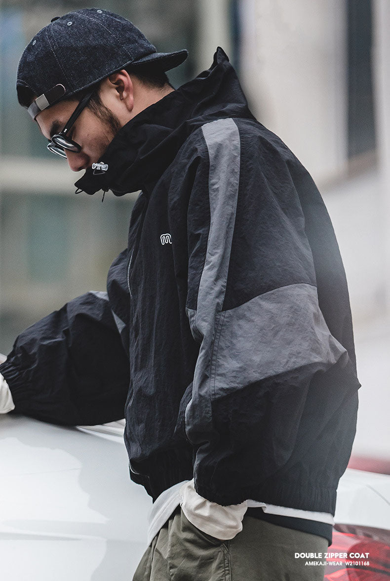 Men's Nylon Color-Block Windbreaker Jackets